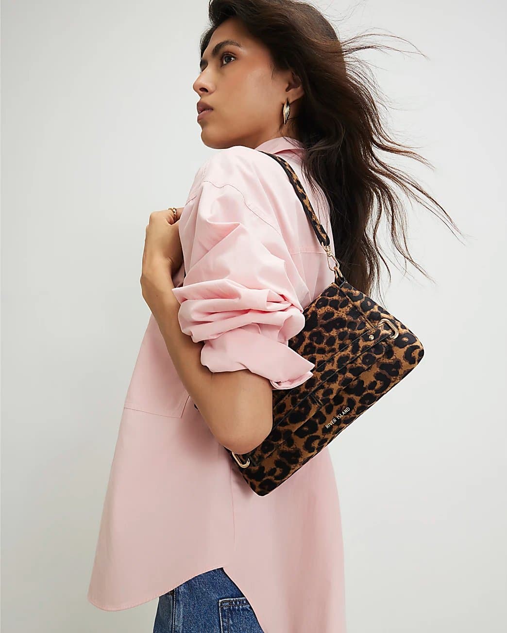 River Island River Island Womens Brown Leopard Fold Over Clutch Bag
