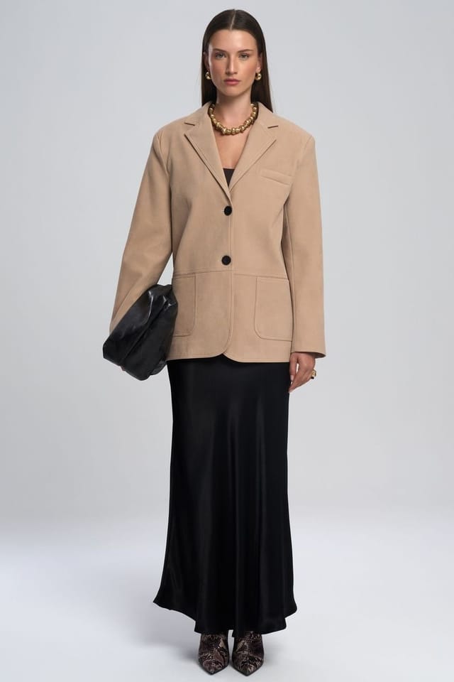 MAI STUDIOS CO. MAI STUDIOS CO. Women's Orsina Suede Blazer in Beige - 2