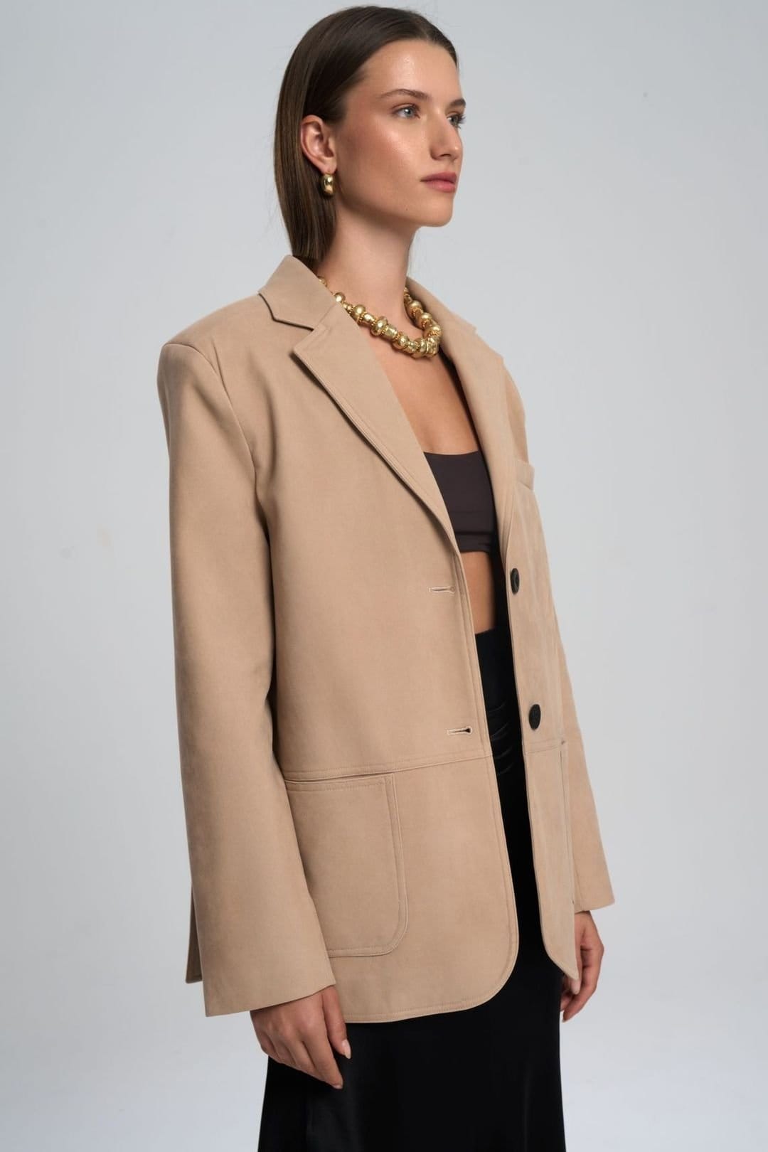 MAI STUDIOS CO. MAI STUDIOS CO. Women's Orsina Suede Blazer in Beige - 4