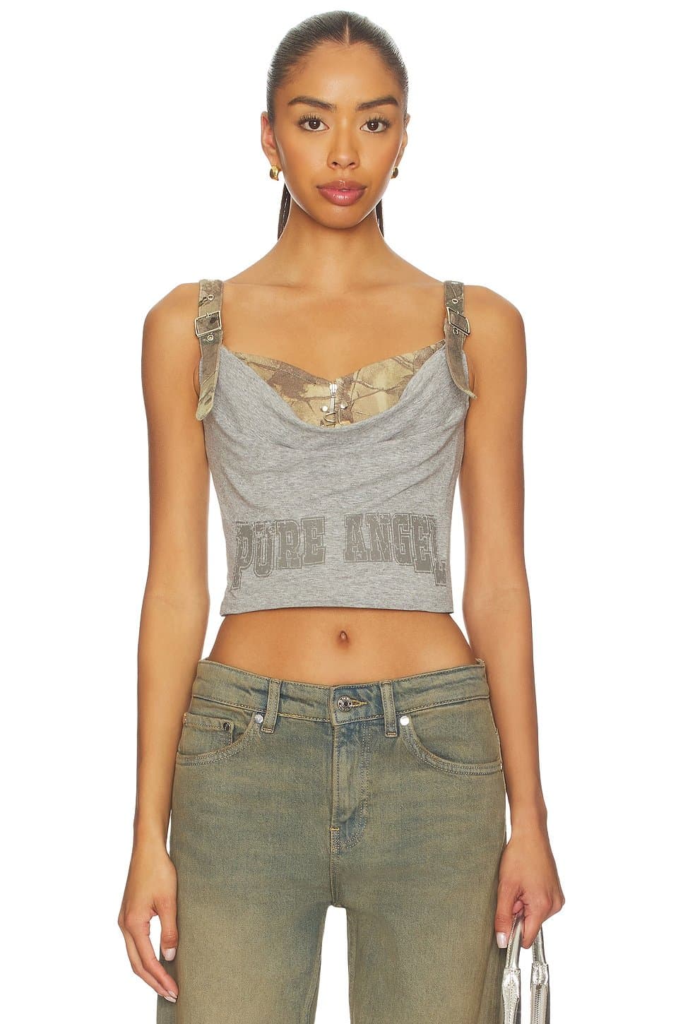 revolve Revolve Grey Printed Pleated Corset Top