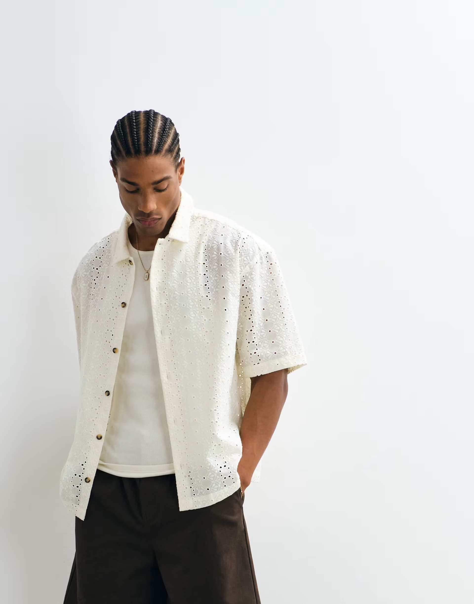 ASOS ASOS DESIGN boxy oversized broderie shirt in off white