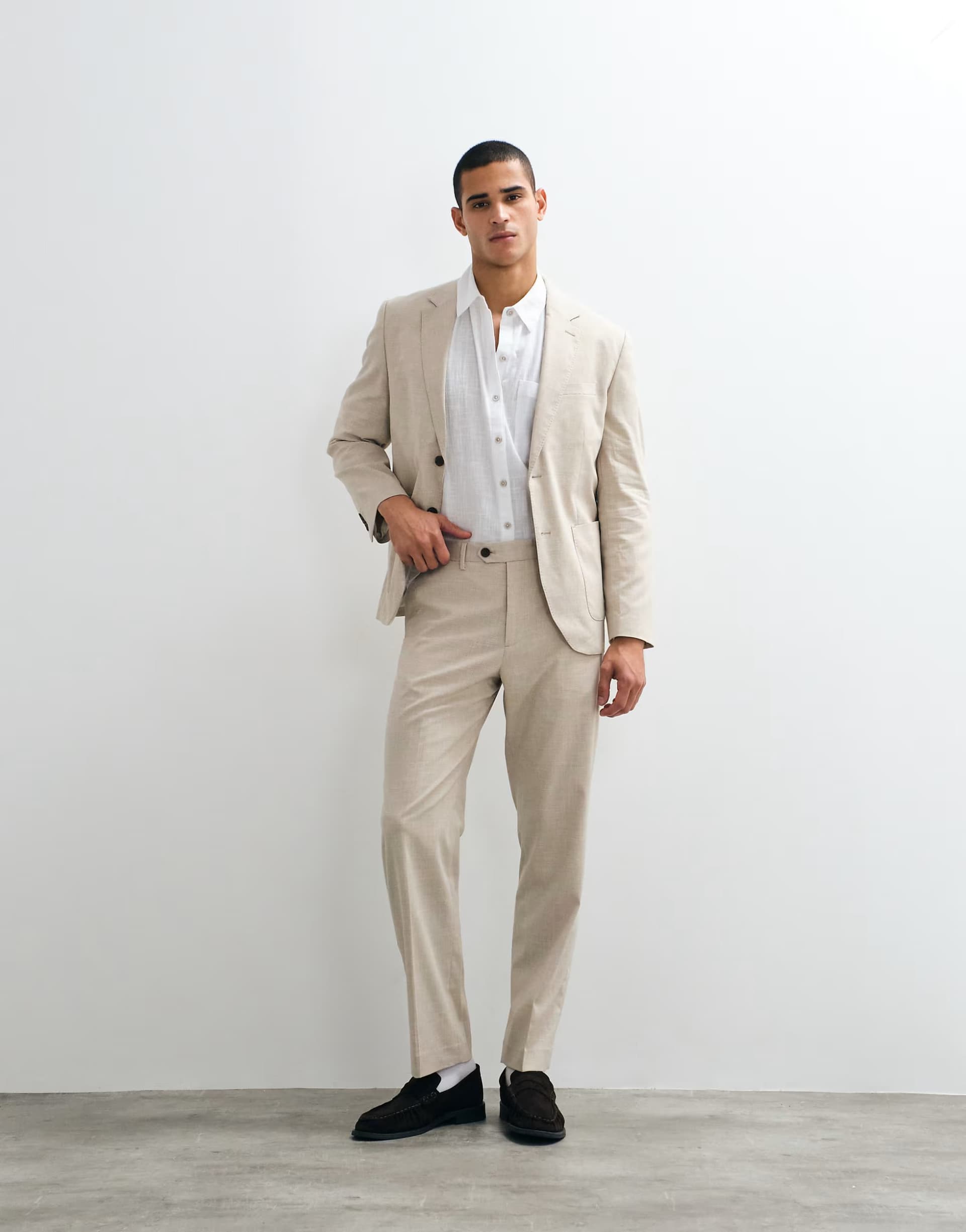 ASOS Selected co-ord linen blend regular tailored trousers in beige