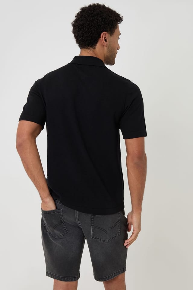 Threadbare Threadbare Men's Knitted Short Sleeve Shirt in Black - 2
