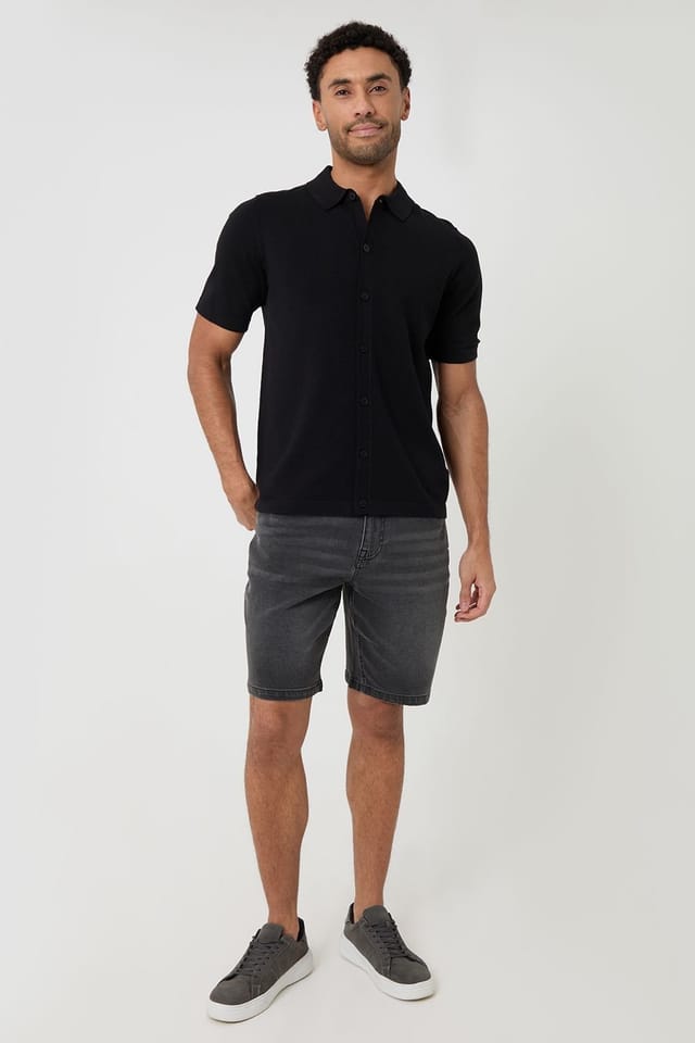 Threadbare Threadbare Men's Knitted Short Sleeve Shirt in Black - 3