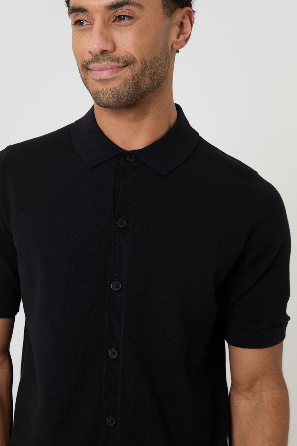 Threadbare Threadbare Men's Knitted Short Sleeve Shirt in Black - 4
