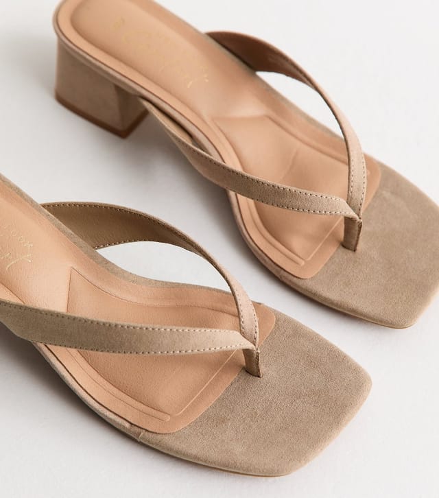 New Look Women's Light Brown Faux Suede Toe Post Block Heel Sandals Vegan New Look - 3