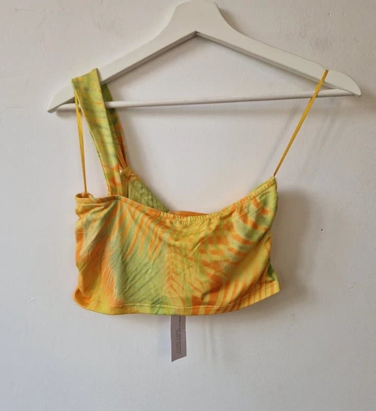 Bershka Bershka Cropped Top S Yellow Green Tropical Vest Asymmetric One Strap Stretchy