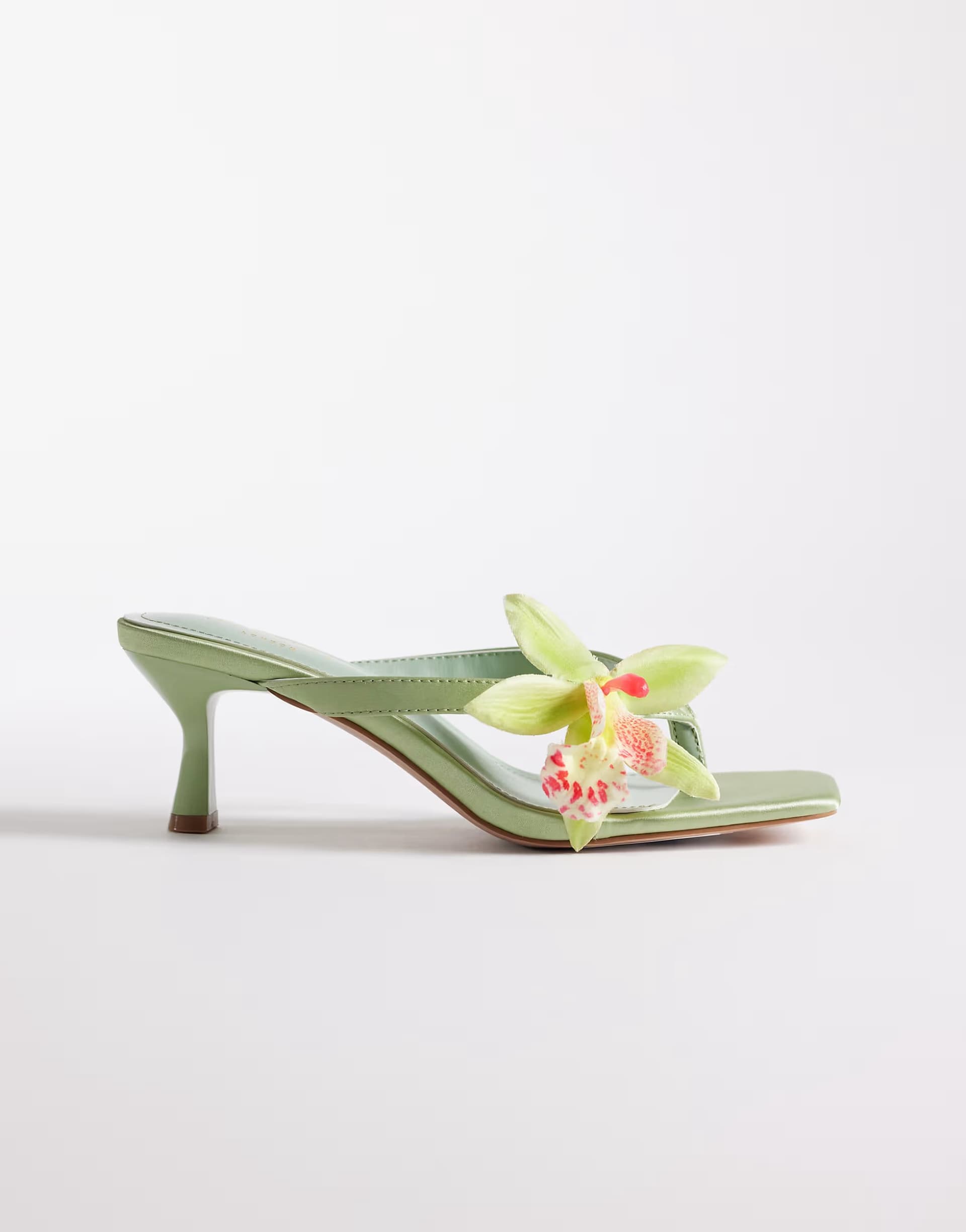 ASOS Simmi London Ruby kitten heel sandals with flower in green
