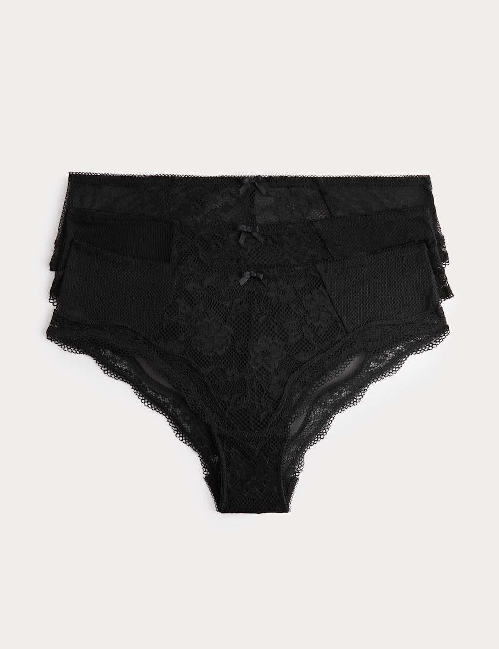 Marks & Spencer M&S 3 Pack Jasmine All Over Lace Hipster Knickers Black