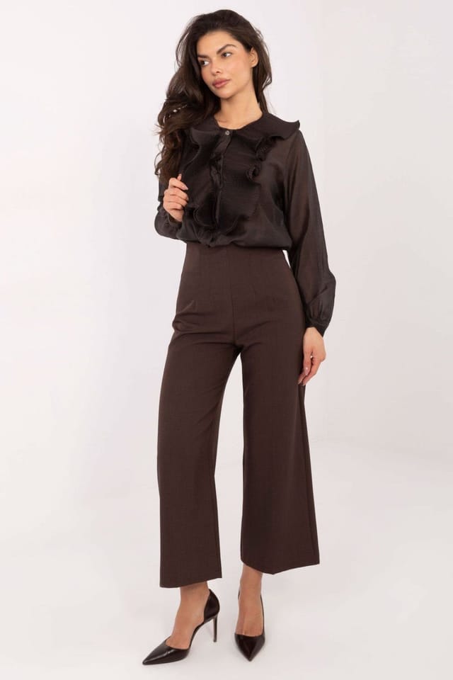 Love Lace Love Lace Women's Elegant Long Sleeve Classic Tencel Blend Shirt in Brown - 2