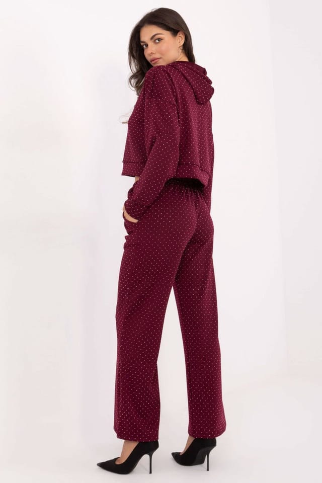 Love Lace Love Lace Women's Jet Applique Hoodie & Wide Leg Pants Set in Burgundy - 3