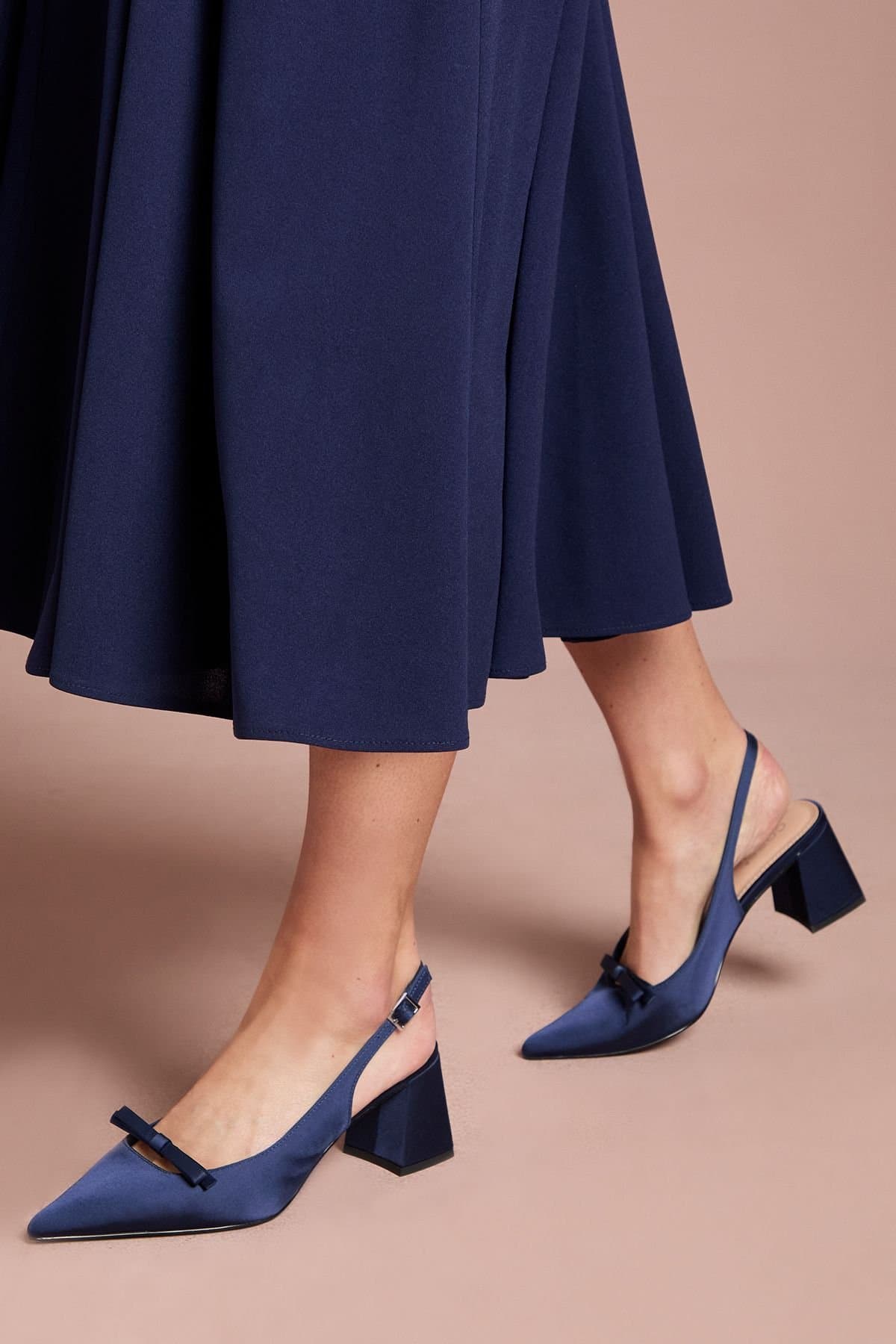 Coast Coast Navy Satin Bow Detail Slingback Court Shoes