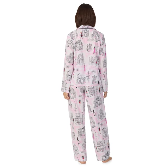 DKNY DKNY Women's Long sleeve notch top & pant sleep set in white city print in Pink - 2