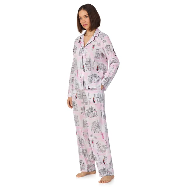 DKNY DKNY Women's Long sleeve notch top & pant sleep set in white city print in Pink - 3