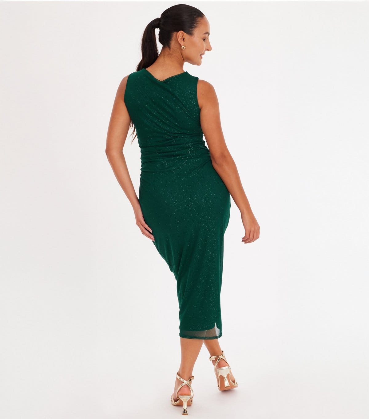 Quiz Women's Dark Green Glitter Mesh Midaxi Dress Quiz New Look - 4