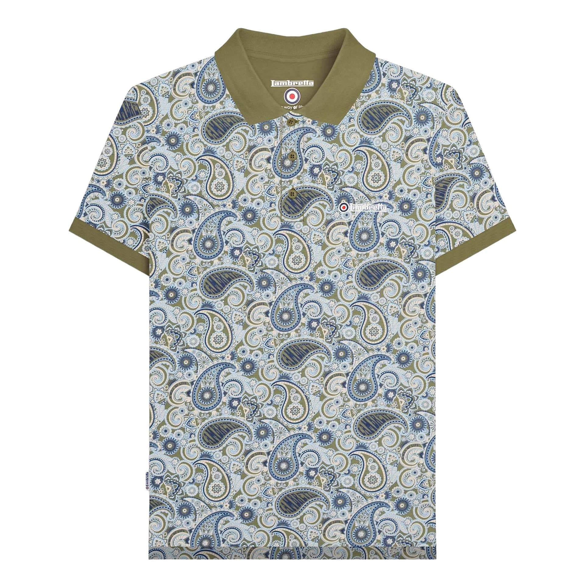 Lambretta Lambretta Men's SS25 Paisley Branded Big & Tall Polo Shirt in Khaki