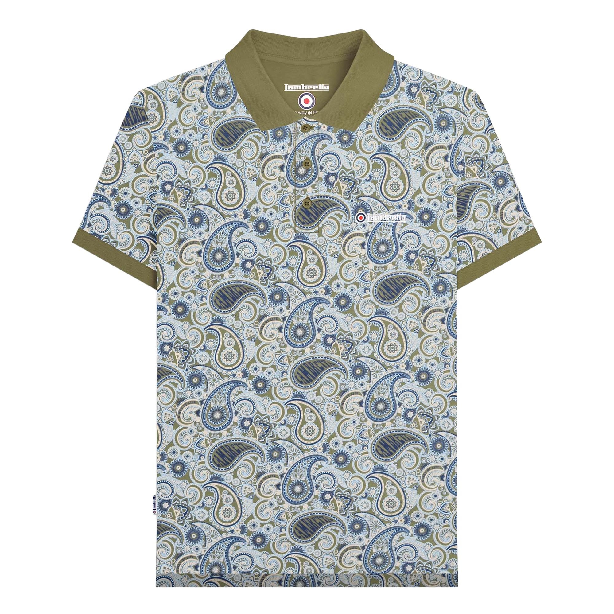 Lambretta Lambretta Men's SS25 Paisley Branded Big & Tall Polo Shirt in Khaki - 2