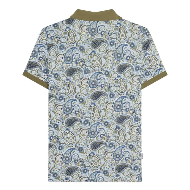Lambretta Lambretta Men's SS25 Paisley Branded Big & Tall Polo Shirt in Khaki - 2
