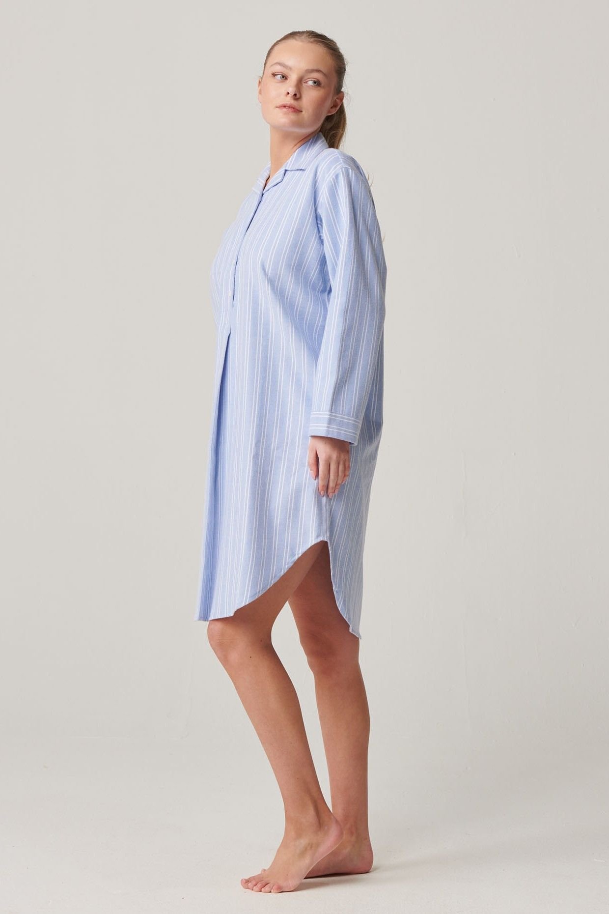 British Boxers British Boxers Women's 'Westwood' Blue Stripe Brushed Cotton Nightshirt in Light Blue - 2