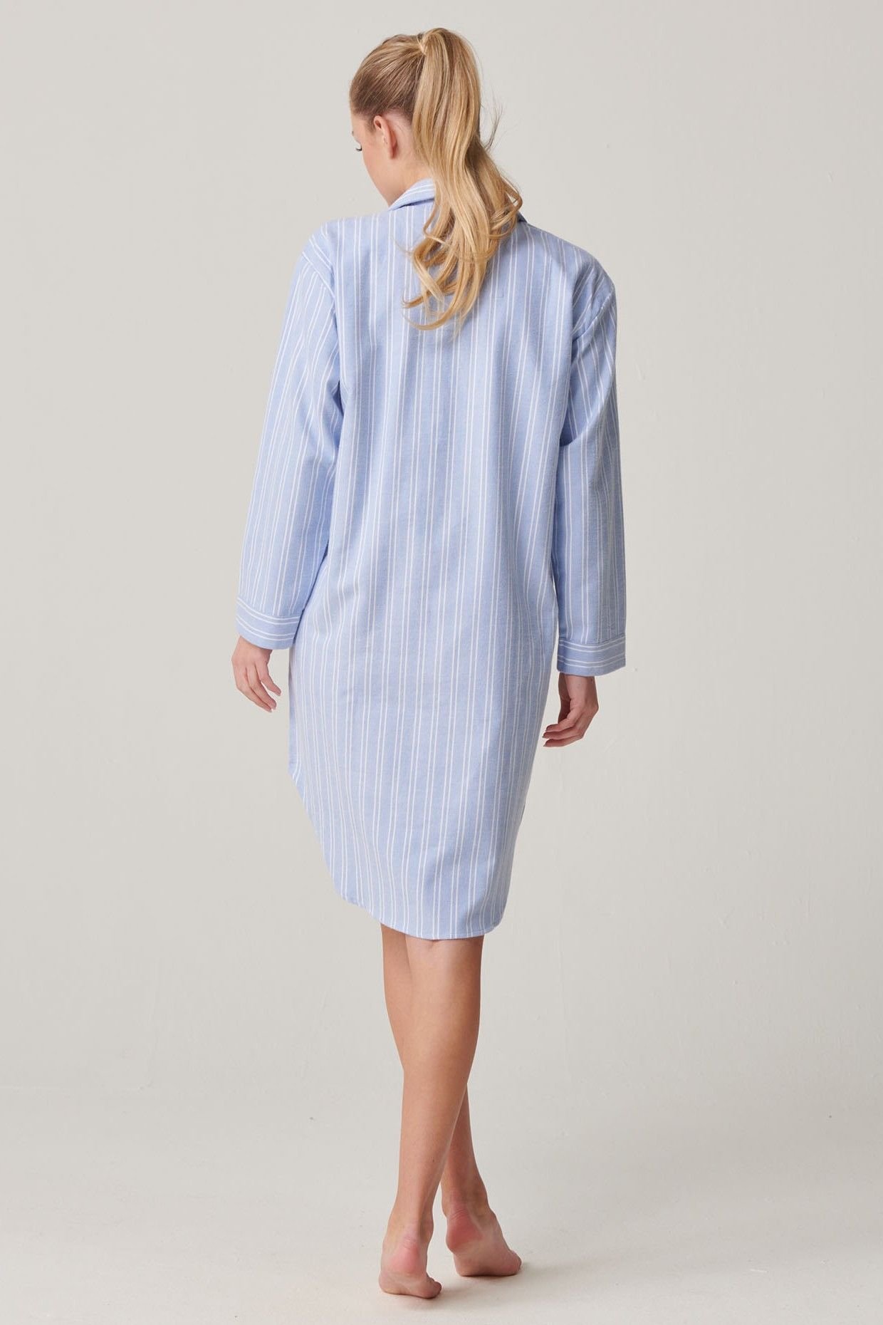 British Boxers British Boxers Women's 'Westwood' Blue Stripe Brushed Cotton Nightshirt in Light Blue - 3