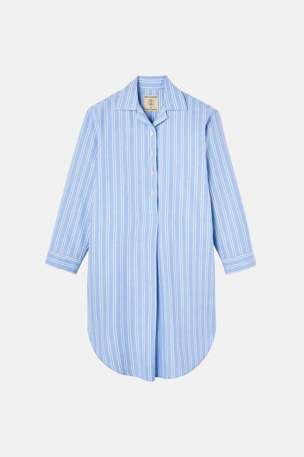 British Boxers British Boxers Women's 'Westwood' Blue Stripe Brushed Cotton Nightshirt in Light Blue - 4