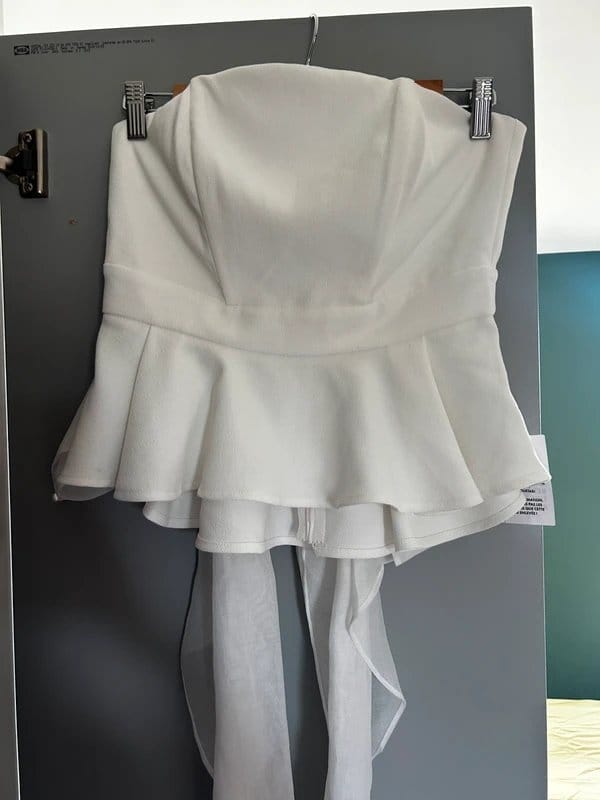 ASOS Luxe Peplum Top with Pearl Bow in White