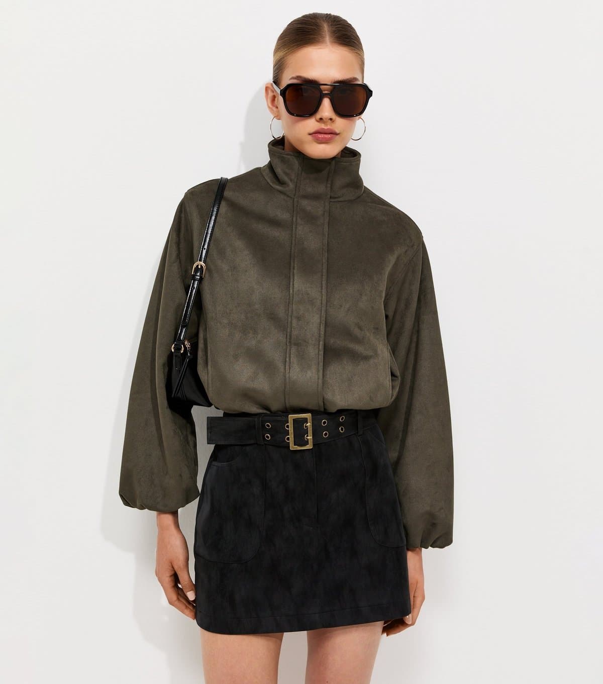 New Look Women's Black Faux Leather Belted A-Line Mini Skirt New Look