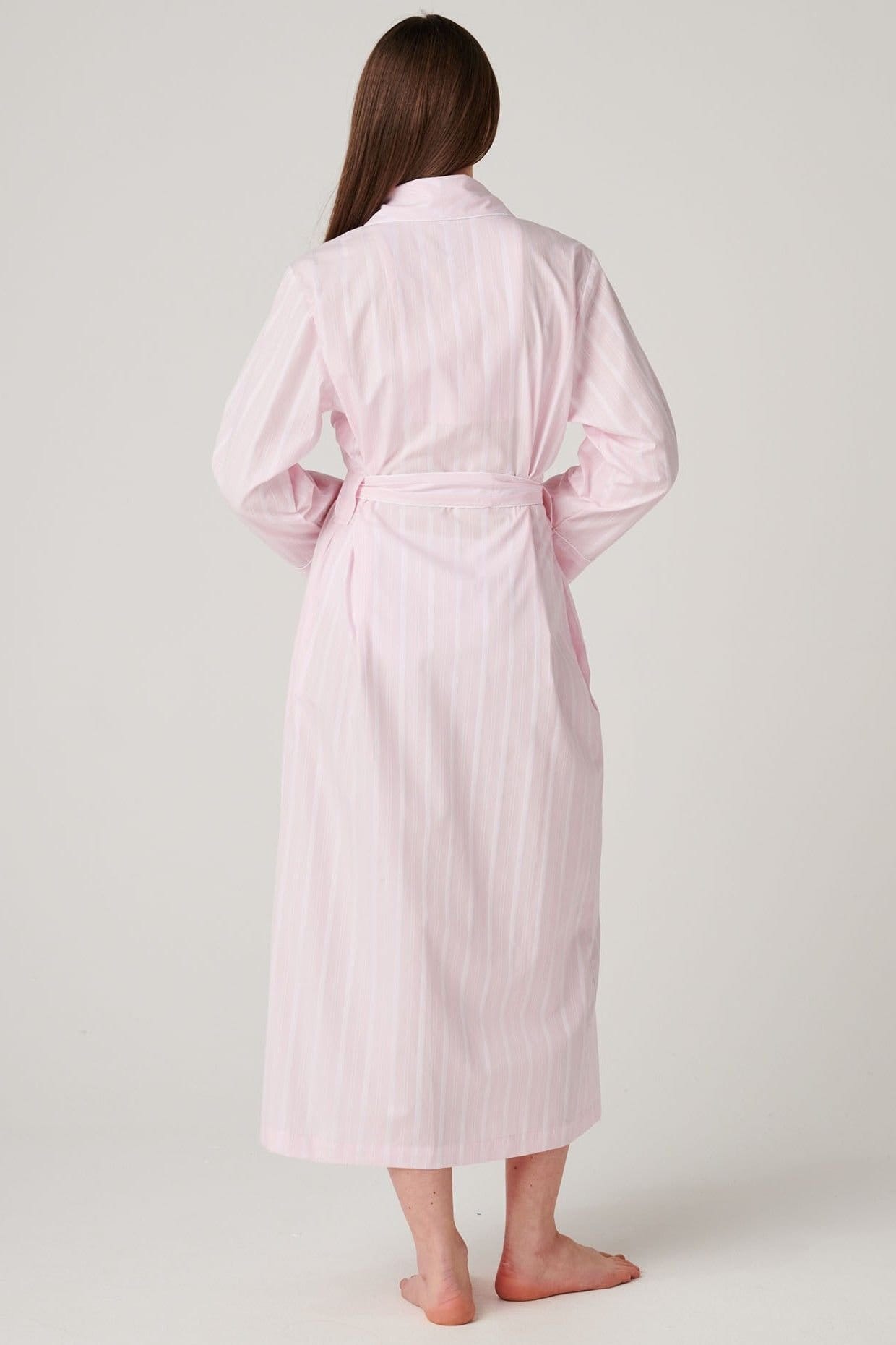 British Boxers British Boxers Women's "Shell Pink Satin Stripe" Crisp Cotton Dressing Gown in Baby Pink - 4