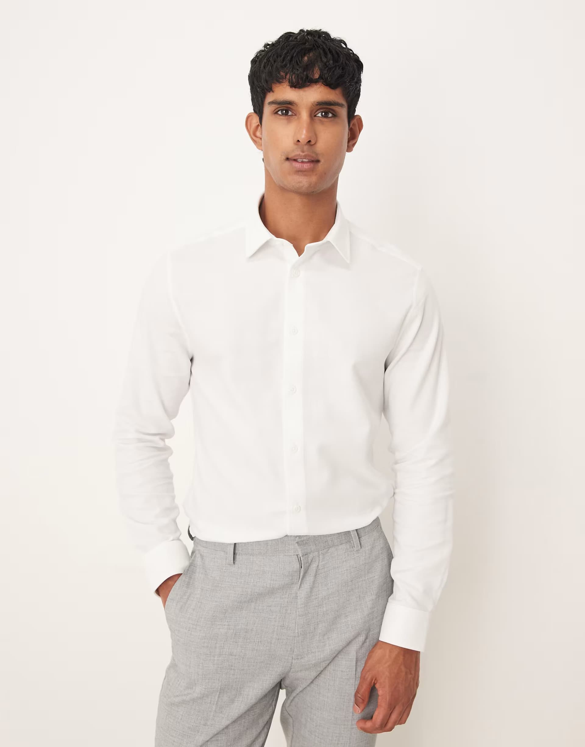 ASOS ASOS DESIGN smart slim herringbone shirt in white