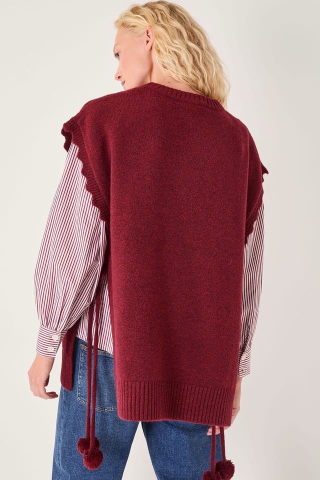 Monsoon Monsoon Women's Coco Sleeveless Cable Knit Poncho Red - 2