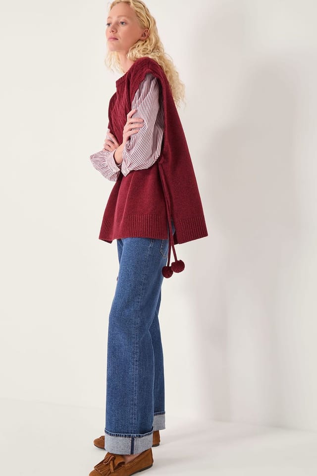 Monsoon Monsoon Women's Coco Sleeveless Cable Knit Poncho Red - 3