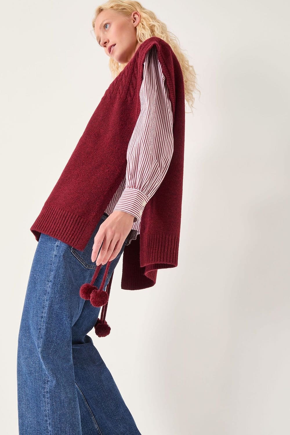 Monsoon Monsoon Women's Coco Sleeveless Cable Knit Poncho Red - 4