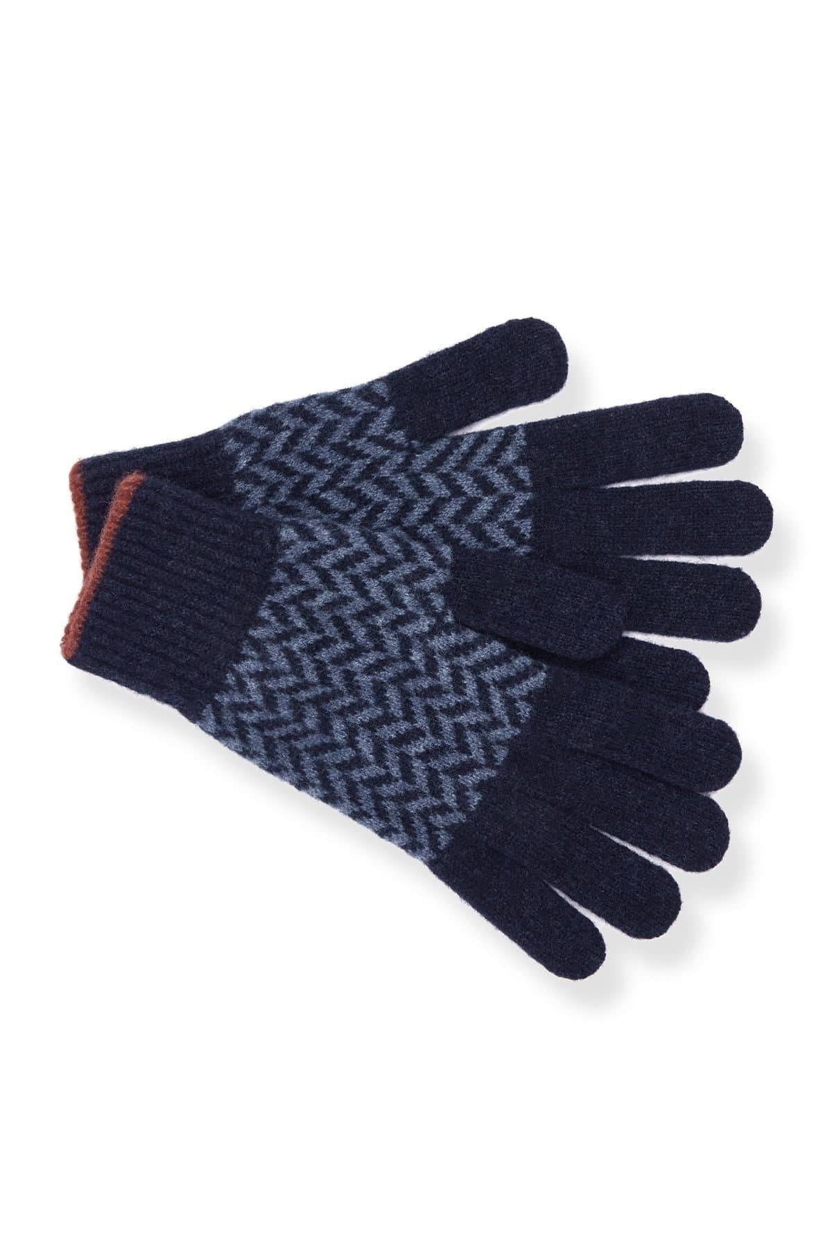 Celtic & Co Celtic & Co Men's British Lambswool Chevron Gloves in Dark Navy