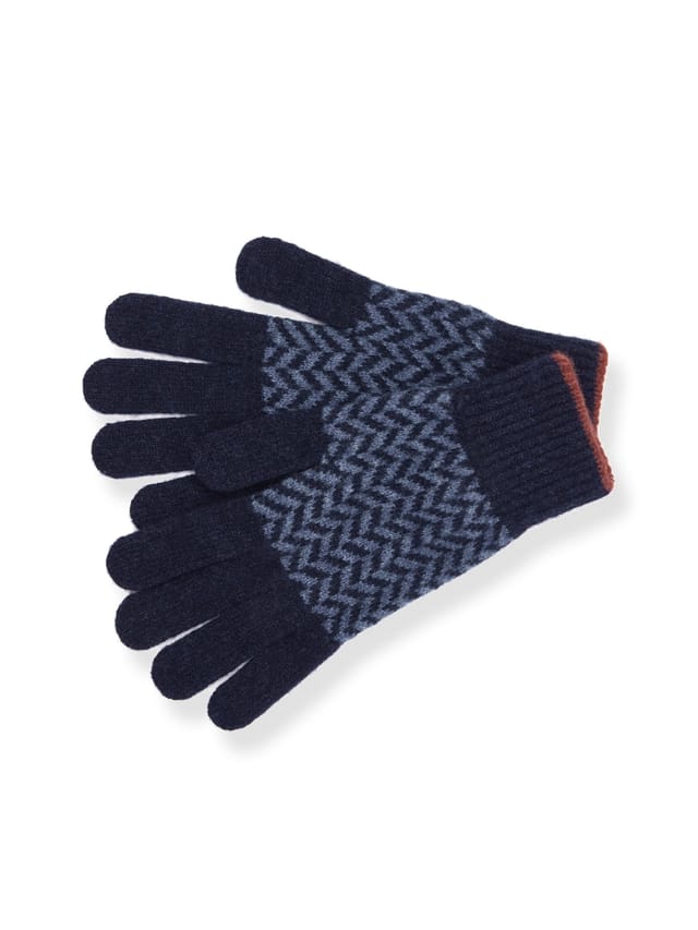 Celtic & Co Celtic & Co Men's British Lambswool Chevron Gloves in Dark Navy - 2