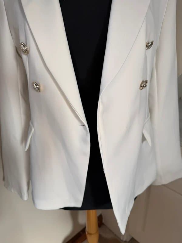 New Collection New Collection Made in Italy White Double-Breasted Blazer with Gold Buttons Size 8-14
