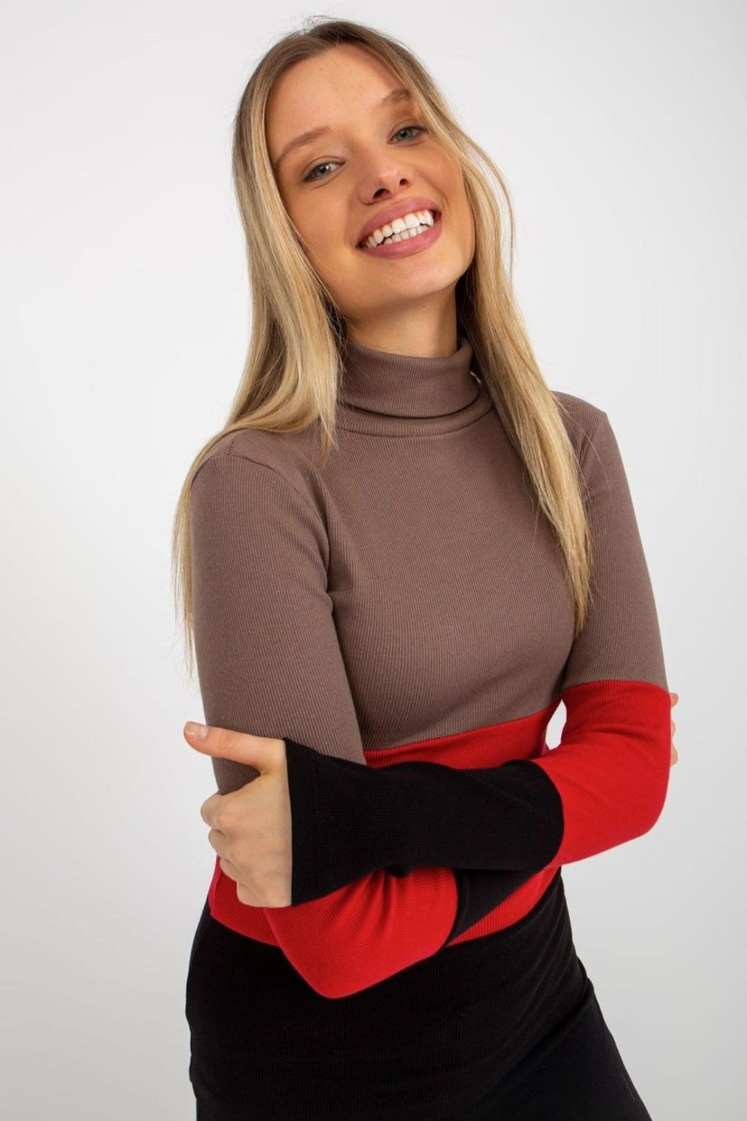 Love Lace Love Lace Women's Ribbed Long Sleeve Turtleneck Sweater in Brown - 4