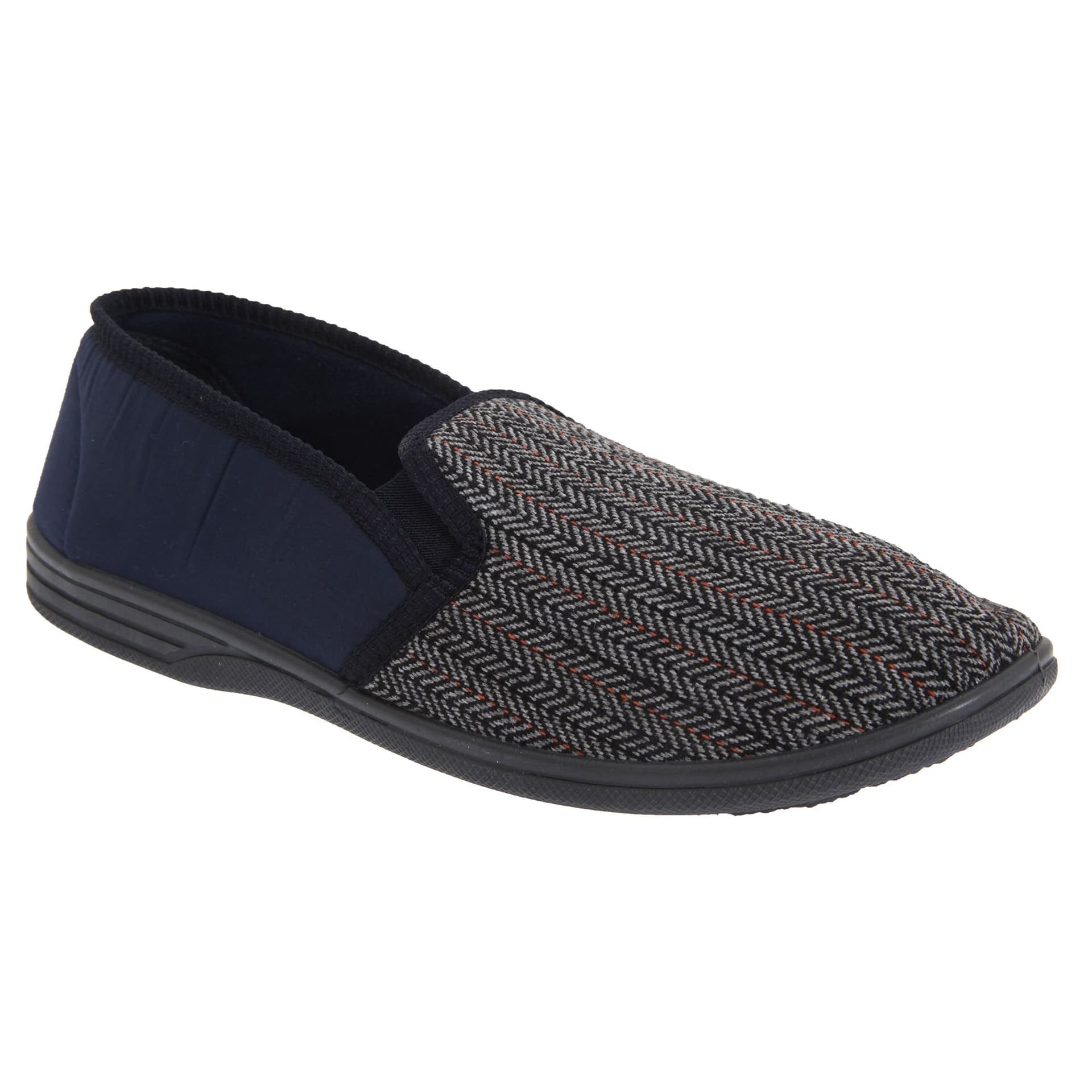 Zedzzz Zedzzz Men's Charles Herringbone Felt Gusset Slippers in Navy