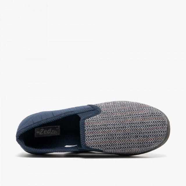 Zedzzz Zedzzz Men's Charles Herringbone Felt Gusset Slippers in Navy - 3