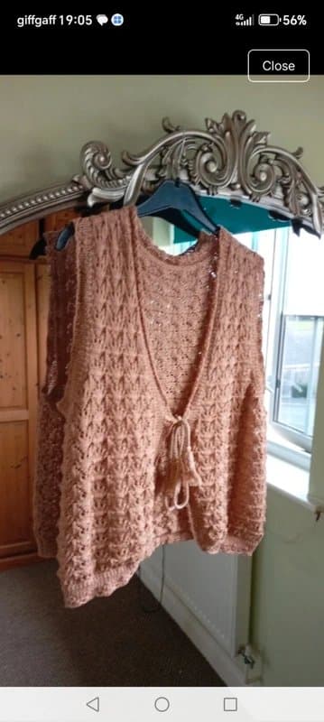 Vintage Dressing Ladies brown crochet gilet sleeveless tank vest knitted cardigan cover up