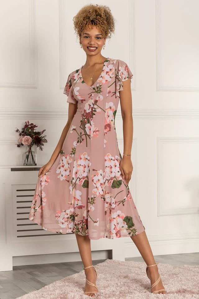 Jolie Moi Jolie Moi Women's Essie Fit & Flare Mesh Dress in Pink - 3