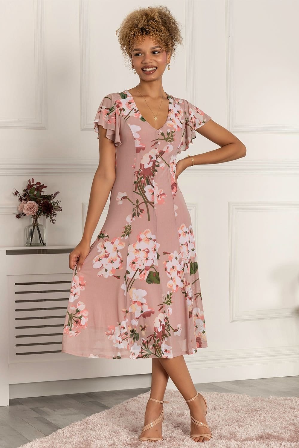 Jolie Moi Jolie Moi Women's Essie Fit & Flare Mesh Dress in Pink - 4