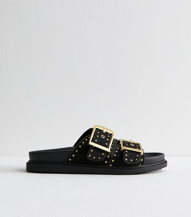 New Look Women's Black Faux Leather Studded Buckled Strap Sandals Vegan New Look - 3