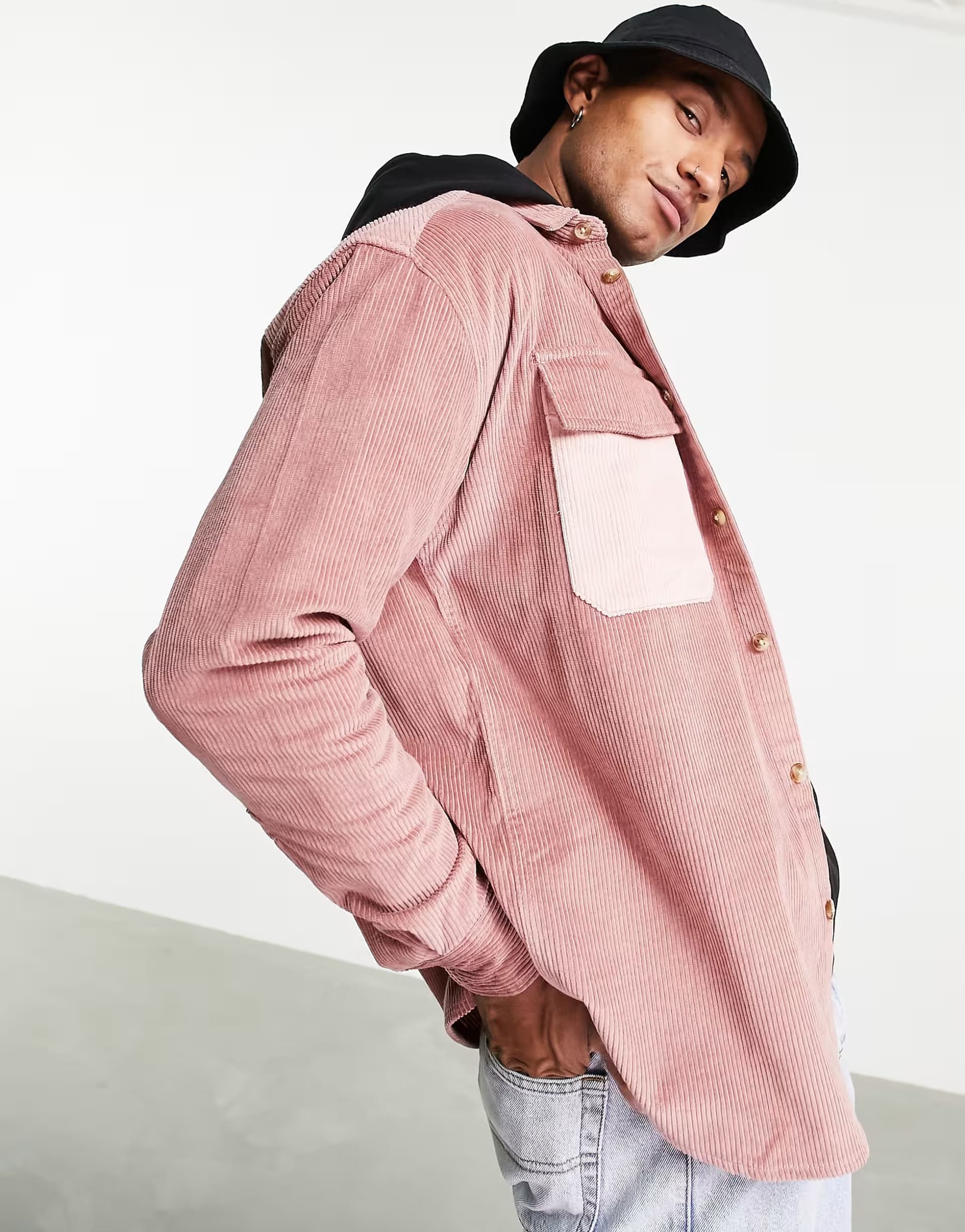 ASOS ASOS DESIGN 90s oversized colour block cord shirt in pink