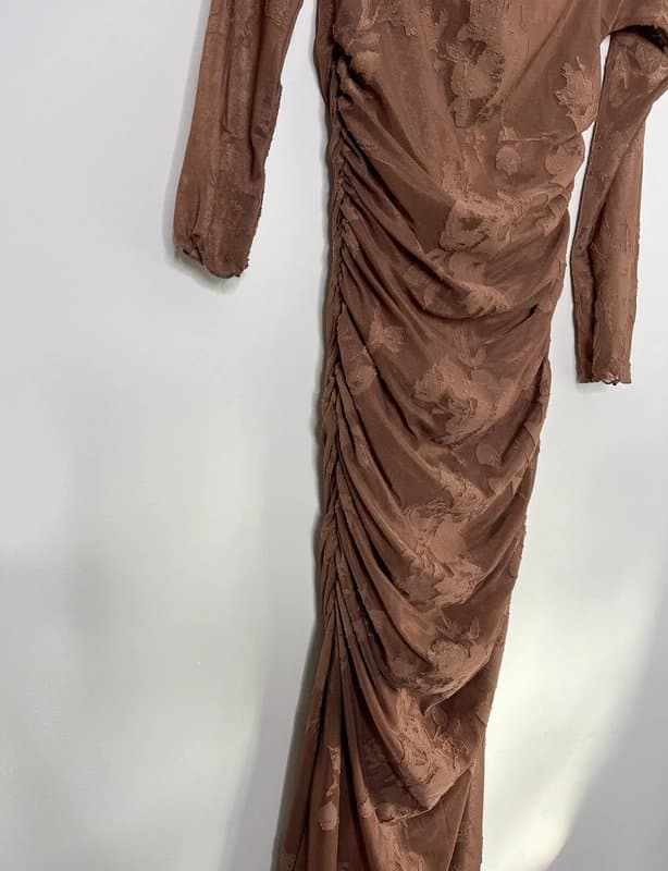 ASOS ASOS Brown Devore Long Sleeve Ruched Maxi Dress   Size S