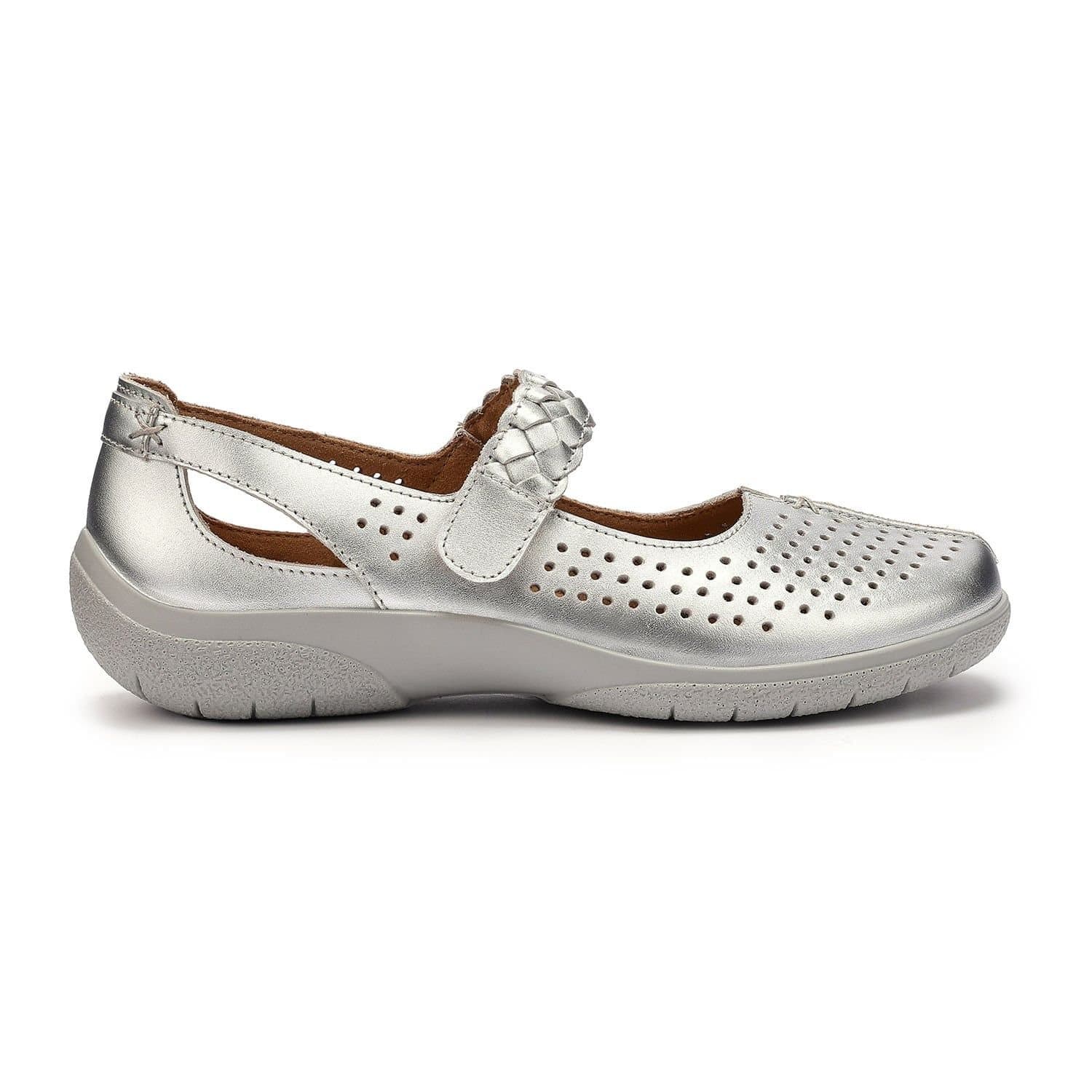 Hotter Hotter Women's Wide Fit 'Quake II' Classic Mary Janes in Metallic Silver