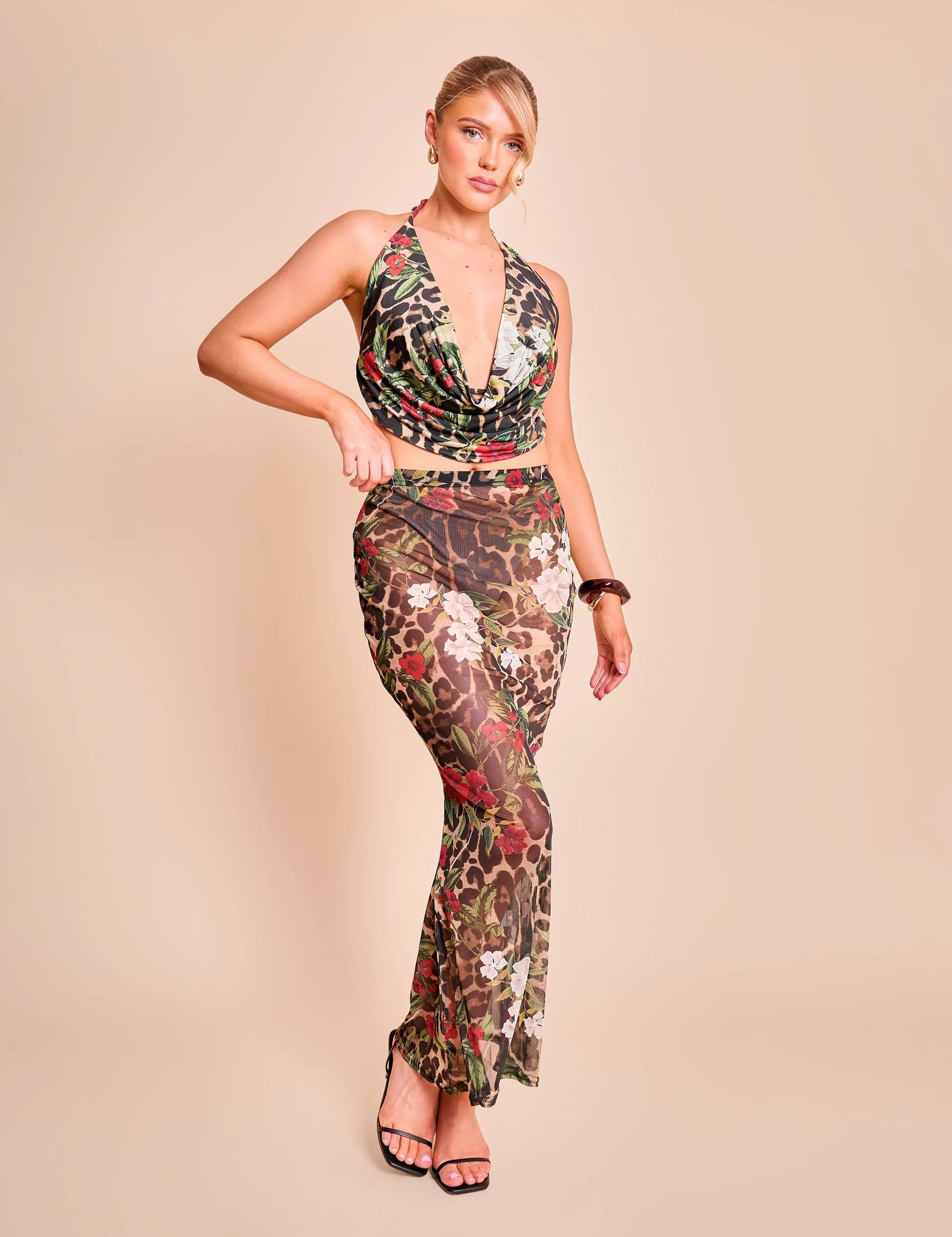 Public Desire Printed Mesh Maxi Skirt Multi