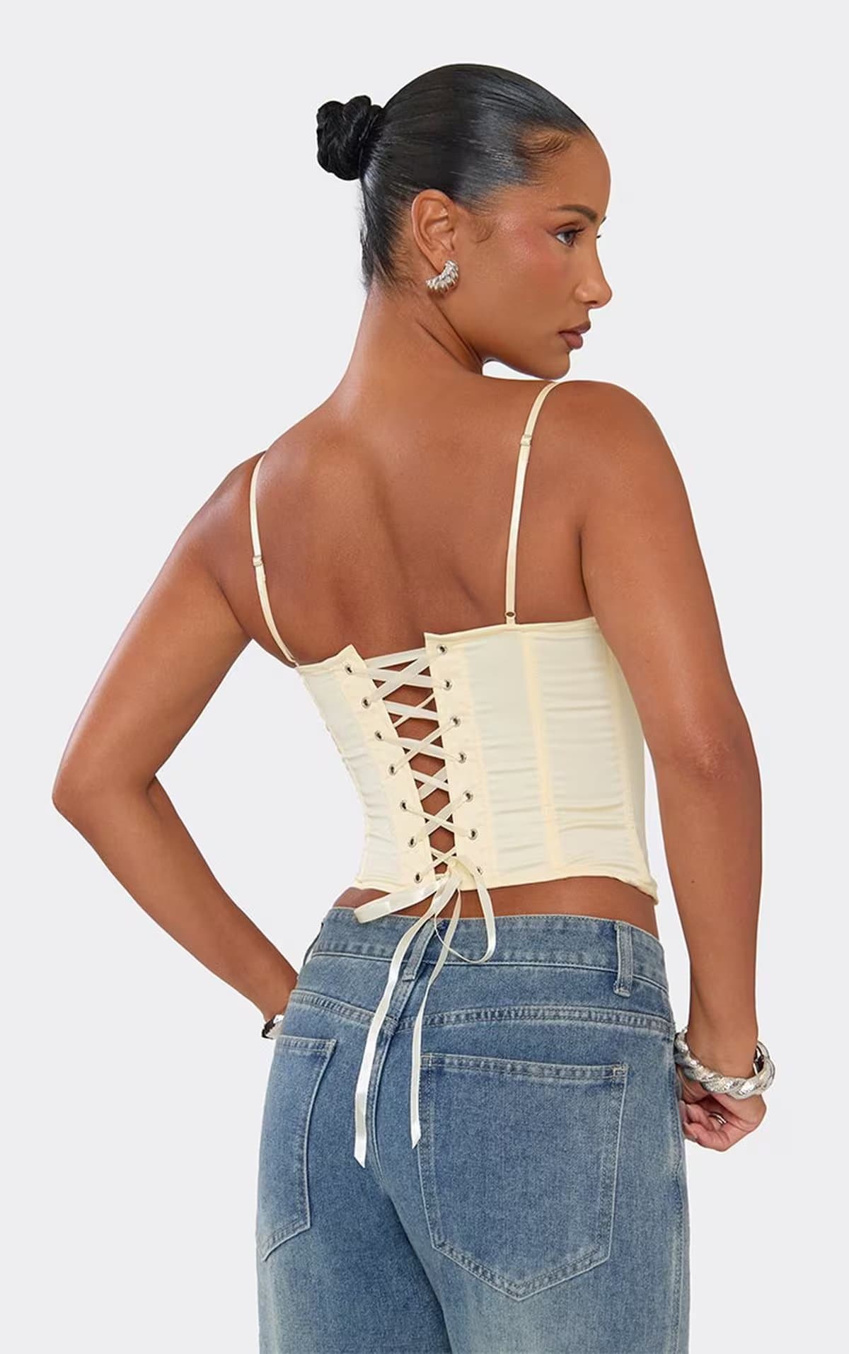 EGO Strappy Lace Bust Detail Corset Top In Lemon., Women's Size UK 6