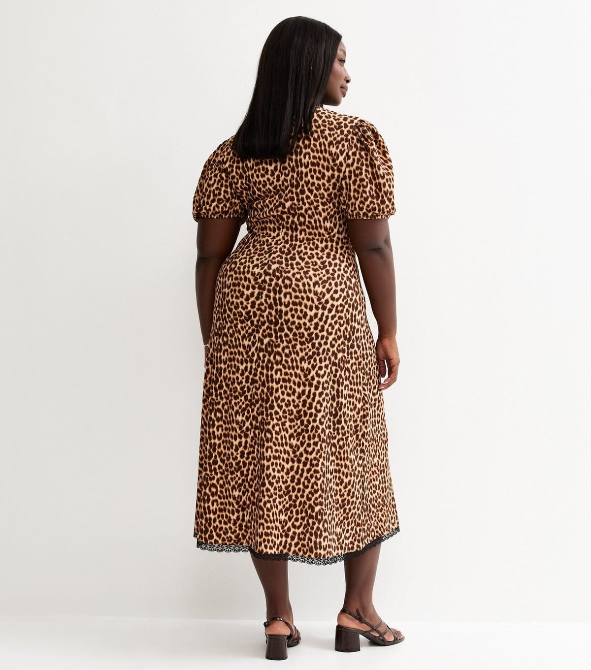 New Look Women's Plus Size Brown Animal Print Crinkled Short Sleeve Midi Dress Curves New Look - 4