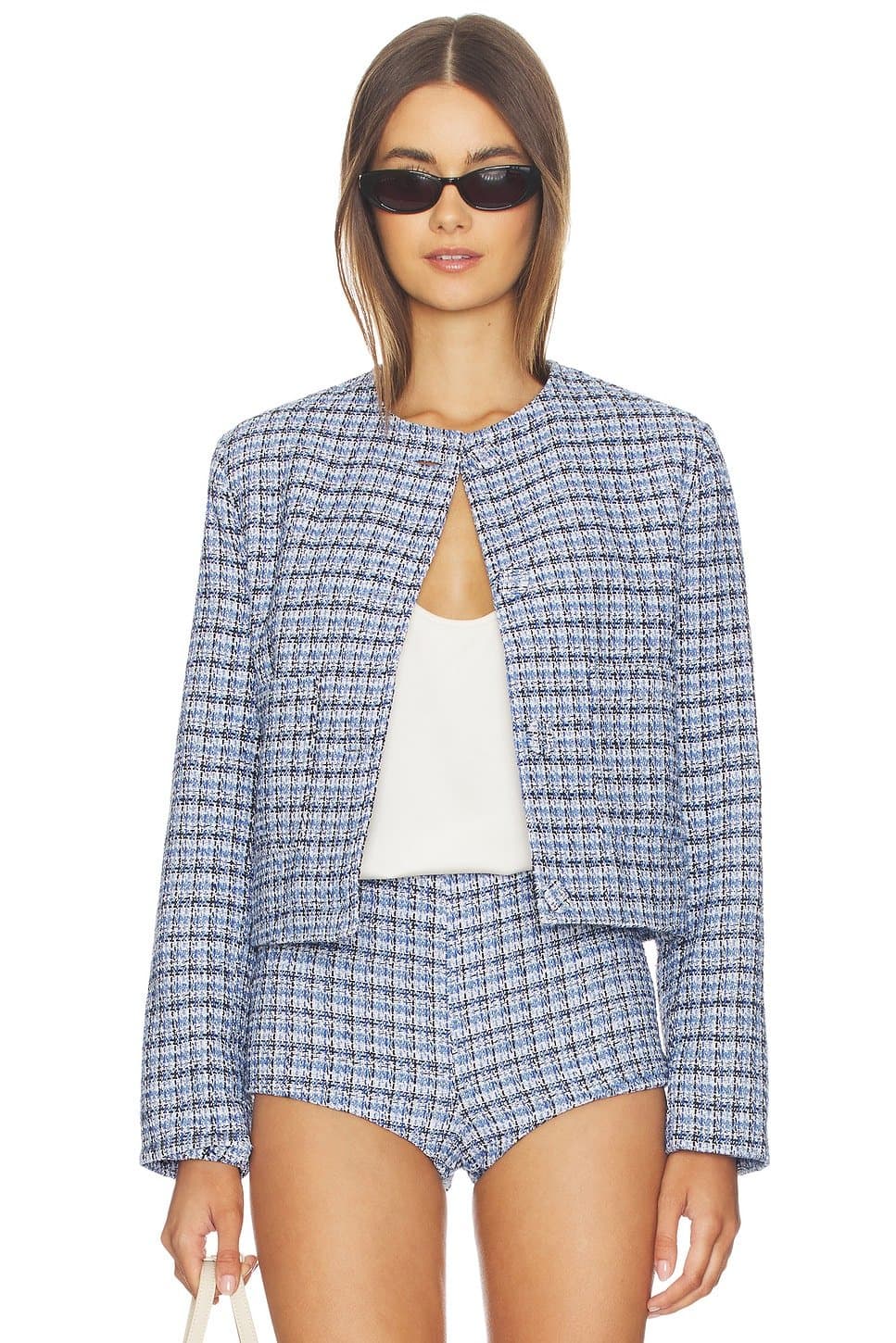 revolve Revolve Baby Blue Tweed Blazer