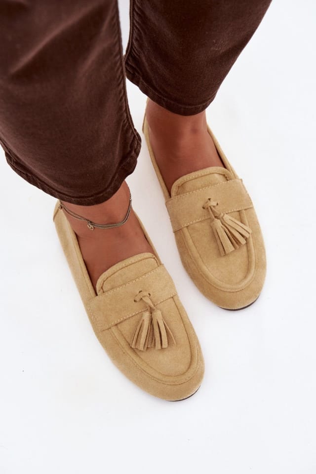 Love Lace Love Lace Women's Mocassin Fringe Strap Suede Loafers Comfortable Slip On in Beige - 3